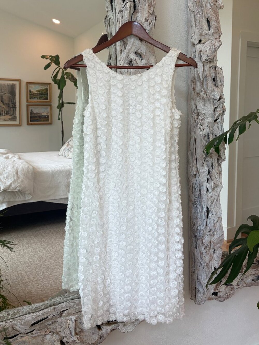 White Textured Floral Mini Dress | Size 2